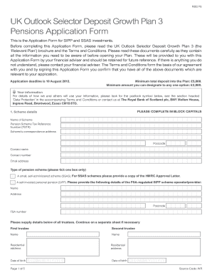 UK Outlook Selector Deposit Growth Plan 3 Pensions RBS  Form