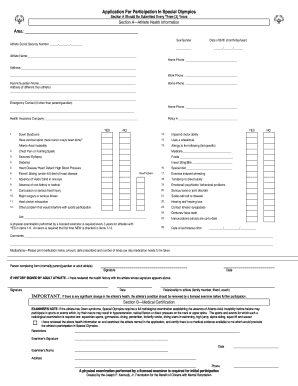 Application for Participation in Special Olympics Albemarle  Form