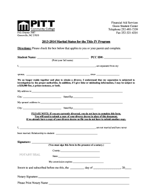 Marital Status for the Title IV Program Pittcc  Form