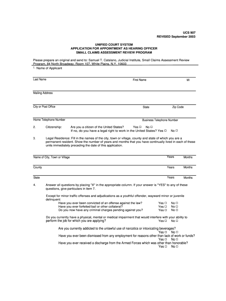 Application for Appointment as Hearing Officer New York State Nycourts  Form