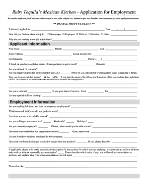 Ruby Tequilas Application Form