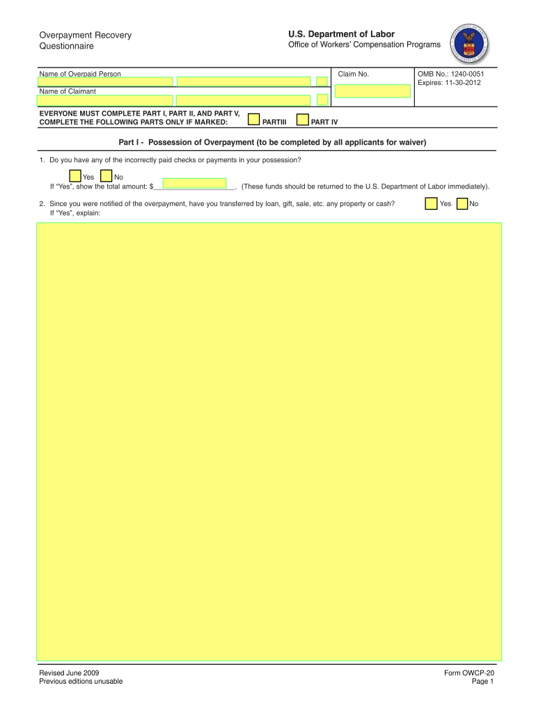 Get and Sign Owcp 20 Form 2009