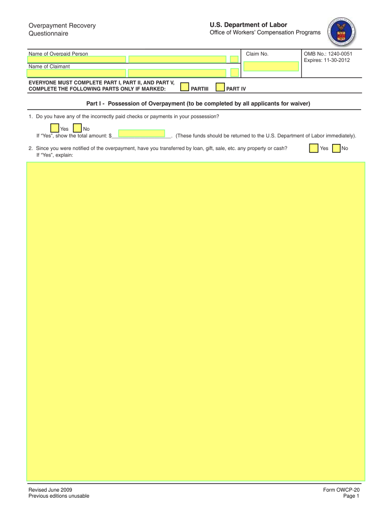  Owcp 20 Form 2009