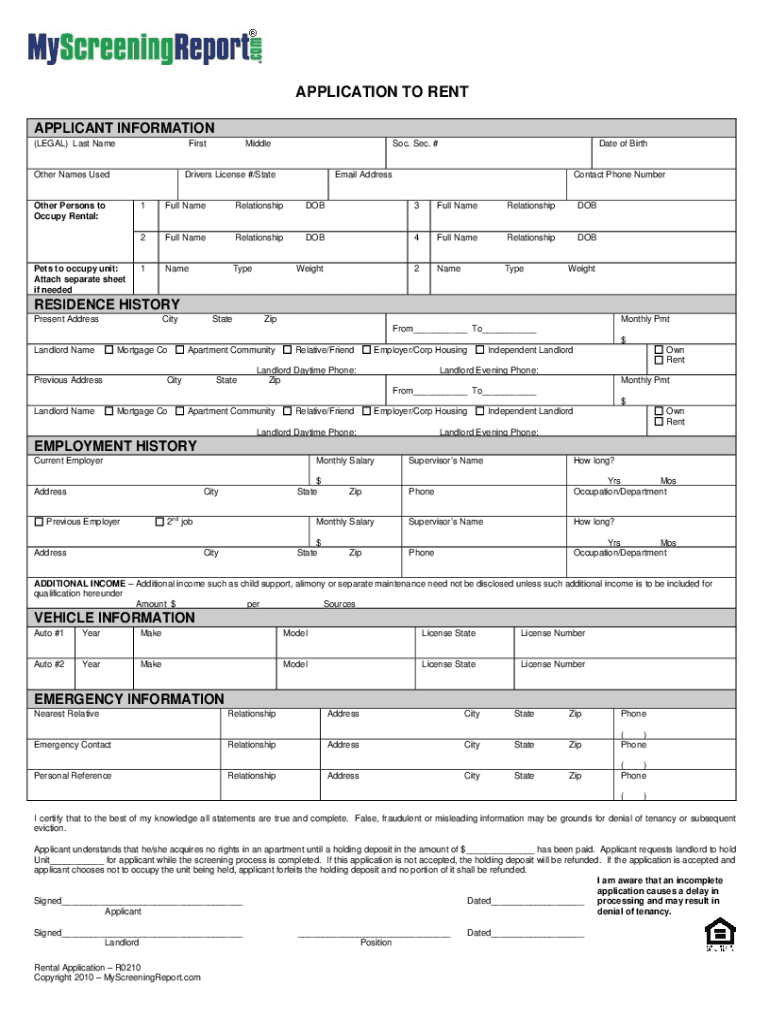 Blank Apartment Application Form