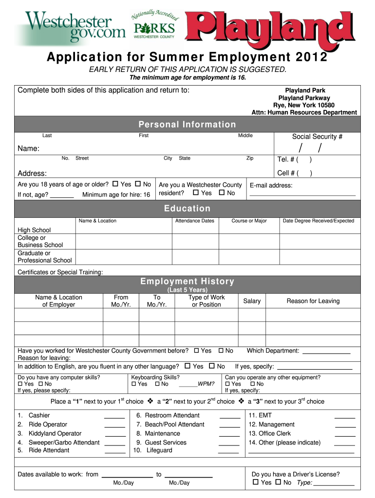  Application for Rye Play Land Form 2012