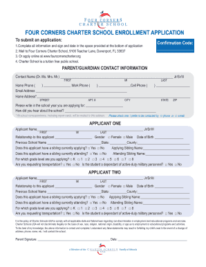 Charter School Enrollment Application Fillable Form