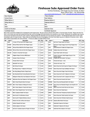 Firehouse Subs Order Form