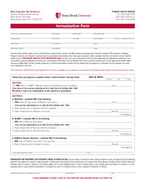 Immunization Form Stony Brook University Stonybrook