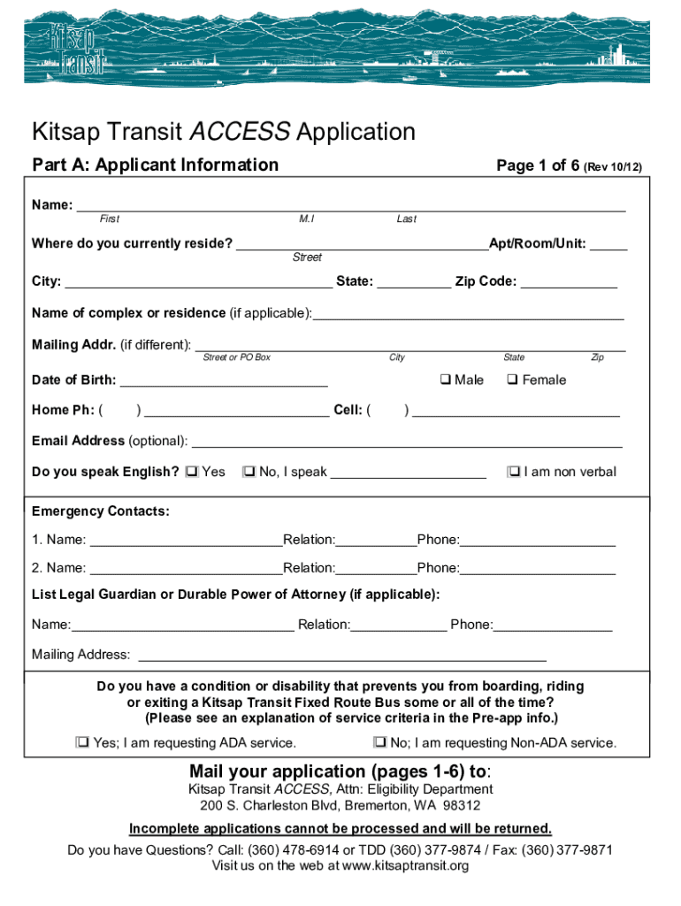  Kitsap Access Application Form 2012