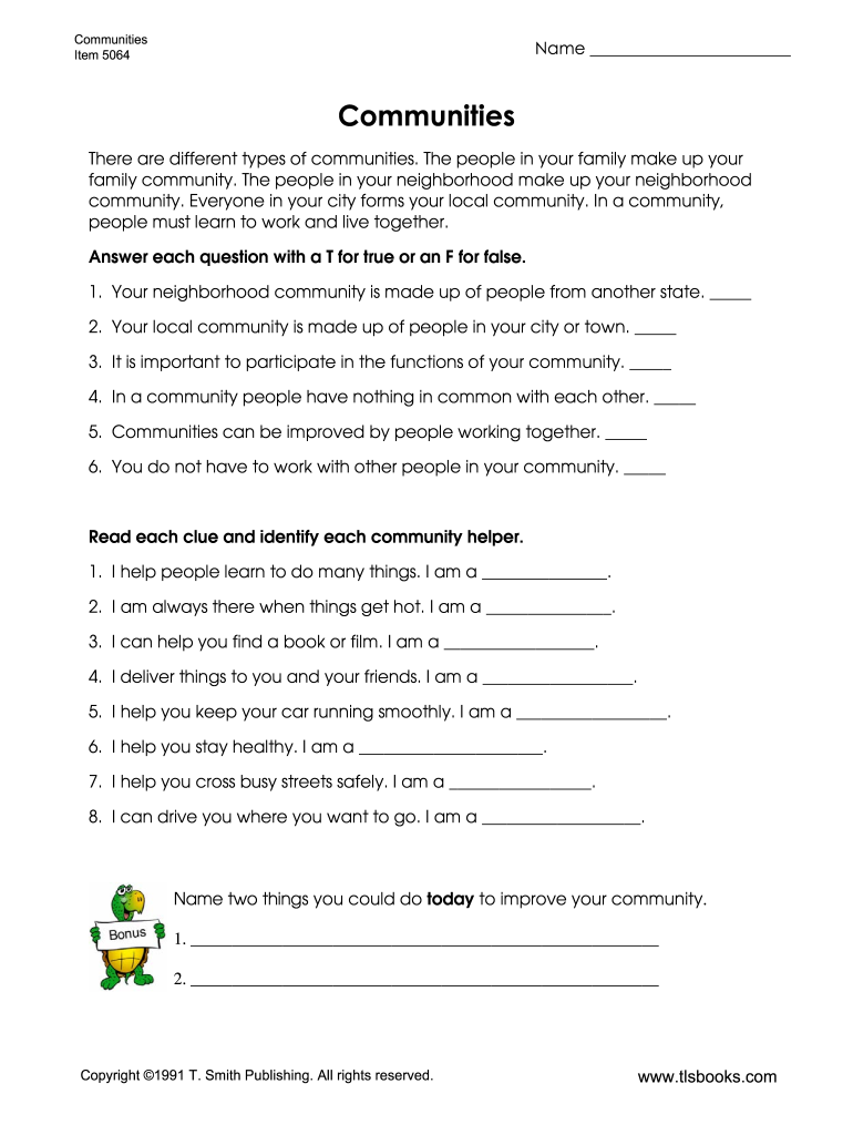 Communities True or False and Who Am I Worksheet About Your Community for Second Grade  Form