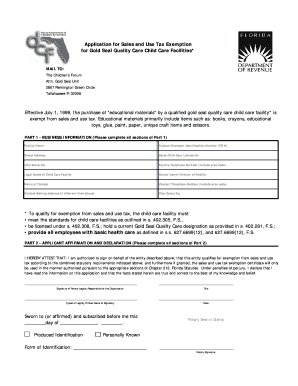 Florida Department of Revenue Application for Sales and Use Tax Exemption for Gold Seal Quality Form
