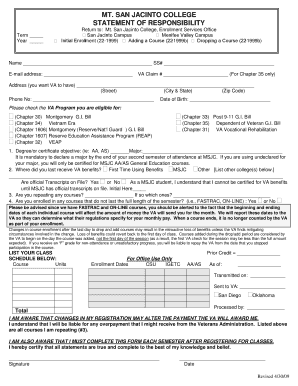 MT SAN JACINTO COLLEGE STATEMENT of RESPONSIBILITY Msjc  Form