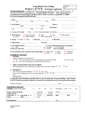Get and Sign Project LAUNCH Participant Application Long Beach City College Lbcc 2002-2022 Form