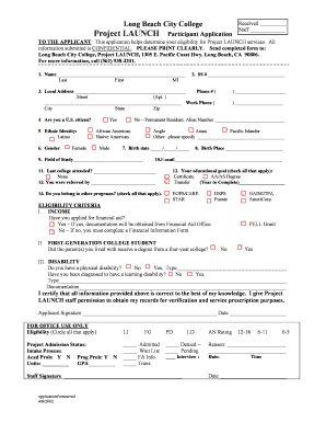  Project LAUNCH Participant Application Long Beach City College Lbcc 2002-2024