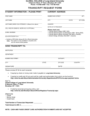 Liu Transcript Request  Form