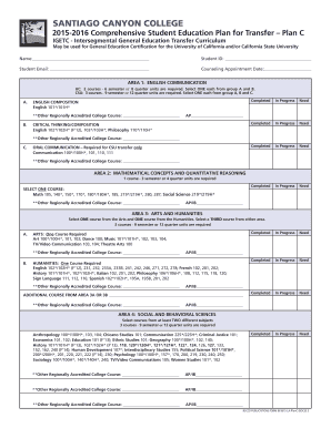 IGETC Certification Plan C Santiago Canyon College Sccollege  Form