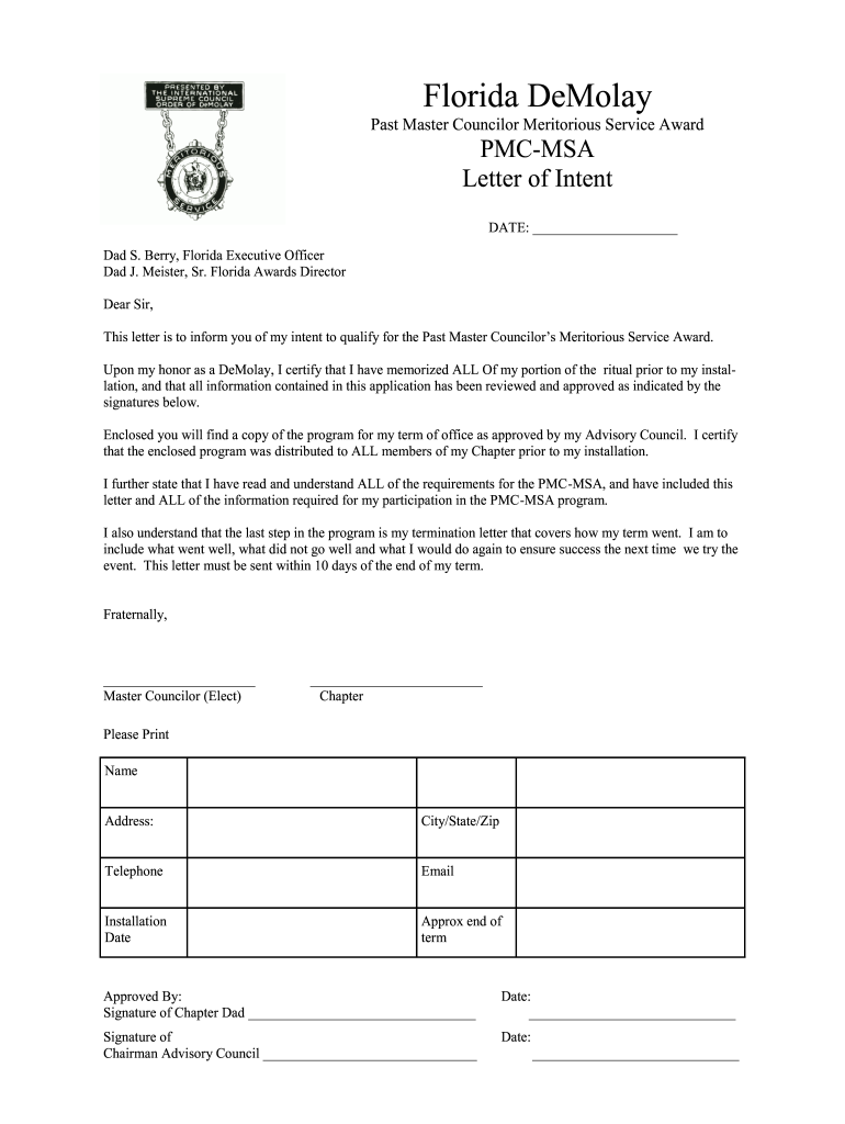 Demolay Letter Intent  Form