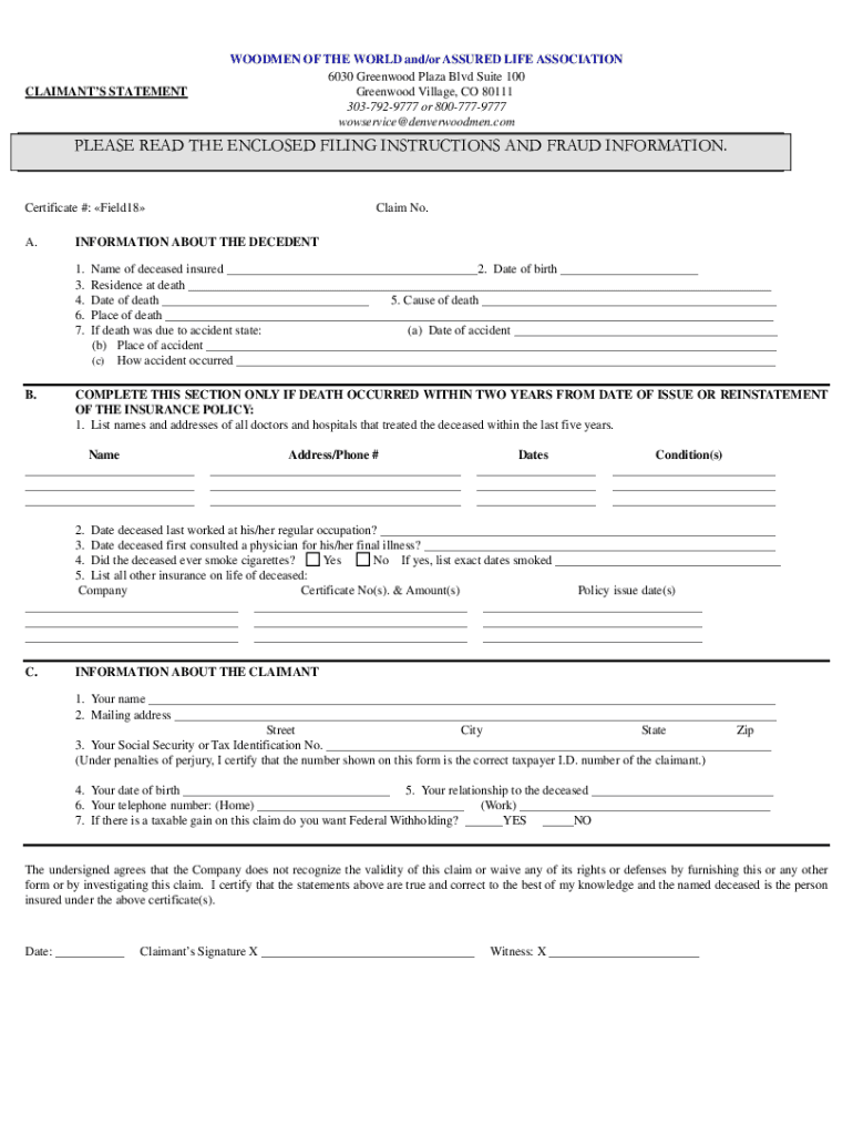 Woodmen of the World Life Insurance Claim Forms