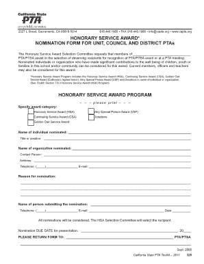 Capta Honorary Service Award Application Form