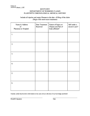 Form 105 Chronological Medical History Adopted January 1