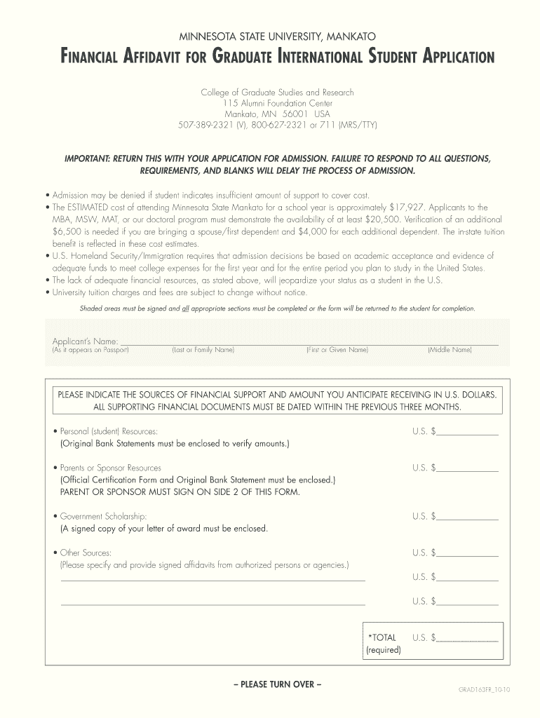 Msu Graduate Financial Affidavit  Form