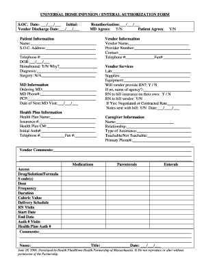 Universal Home Infusion Enteral Authorization Form