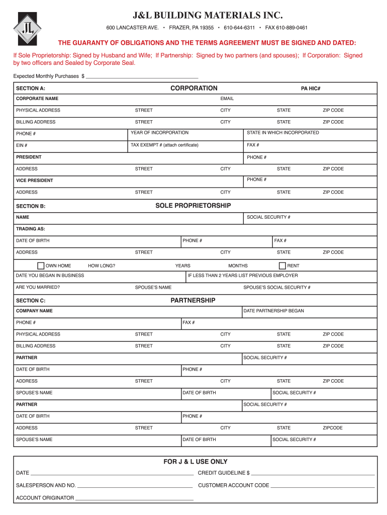 Credit App  J&L Building Materials  Form