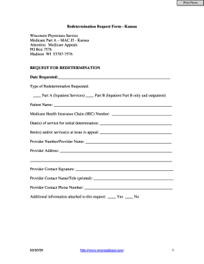 Get and Sign Kansas Medicare Redetermination Request Form 2009-2022