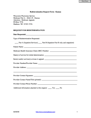  Kansas Medicare Redetermination Request Form 2009-2024