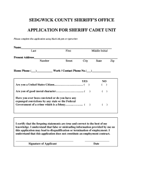 Sedgwick County Sheriff Cadet Johnson Appilcation  Form