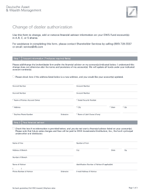 Dws Change of Dealer Form