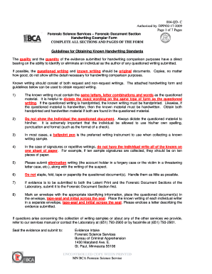 Handwriting Exemplar Form