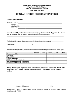 DENTAL OFFICE OBSERVATION FORM University of Arkansas for Uams