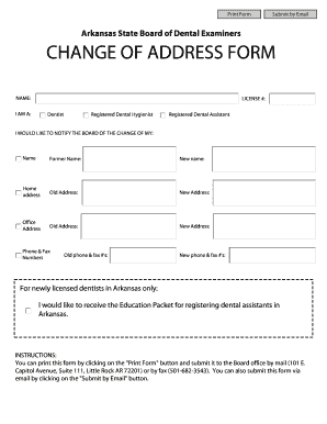 Arkansas State Board of Dental Assistant Change of Address Form