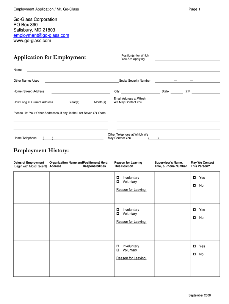 Get and Sign Blank Employment History Form 2008-2022