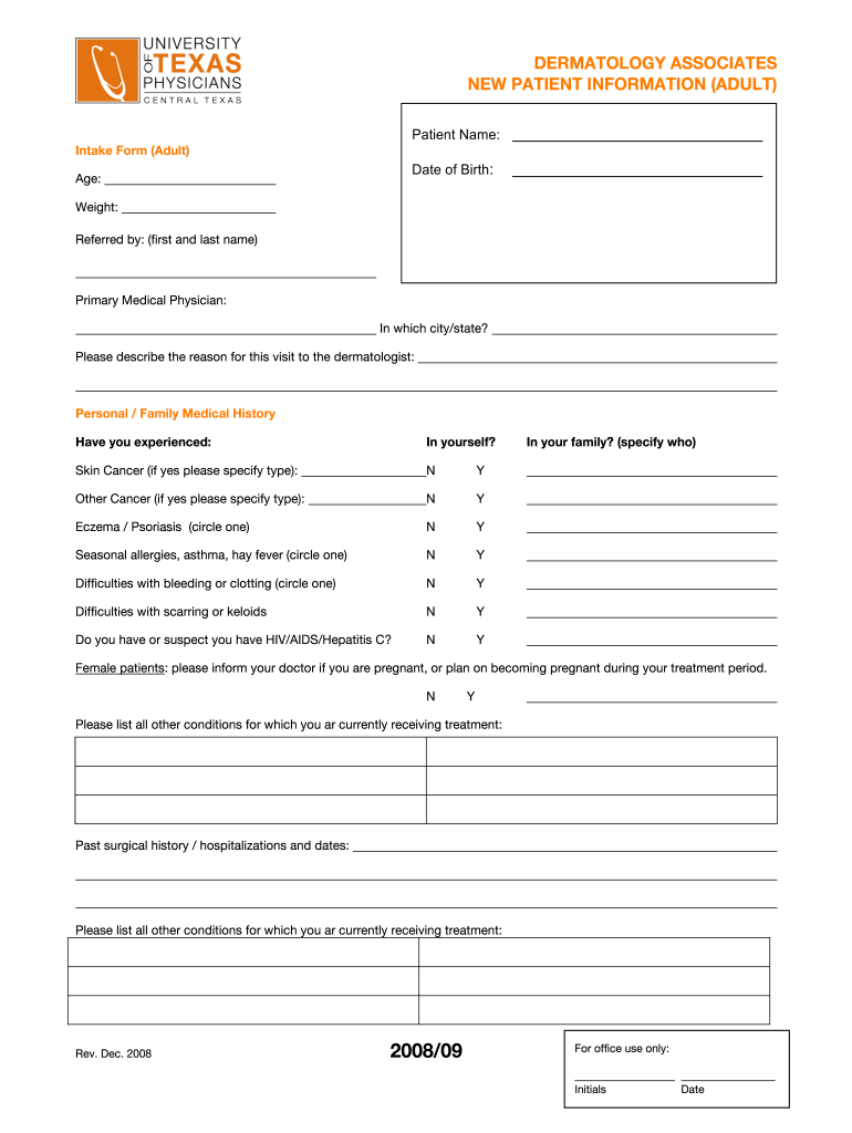  Dermatology Form 2008-2024