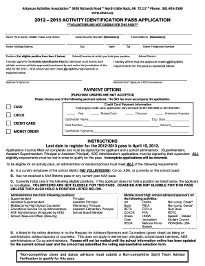 Arkansas Activities Association Aaa Pass  Form