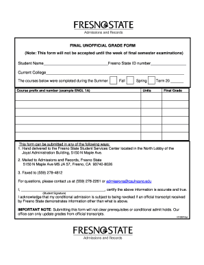 Fresno State Unofficial Grade Report Form