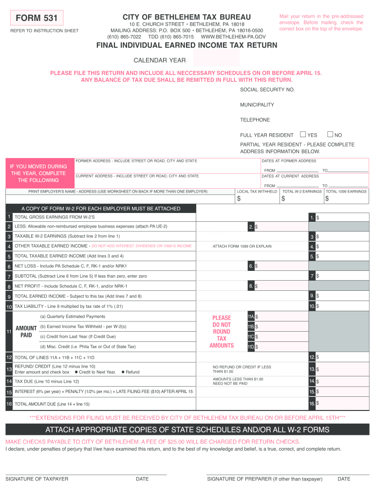  Pa Form 531 Fillable Form 2007-2024