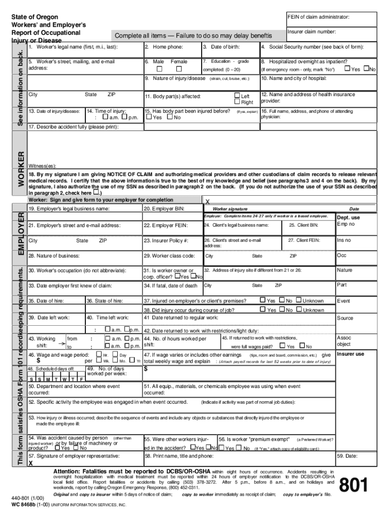  Form 801 Oregon Workers Comp 2000-2024