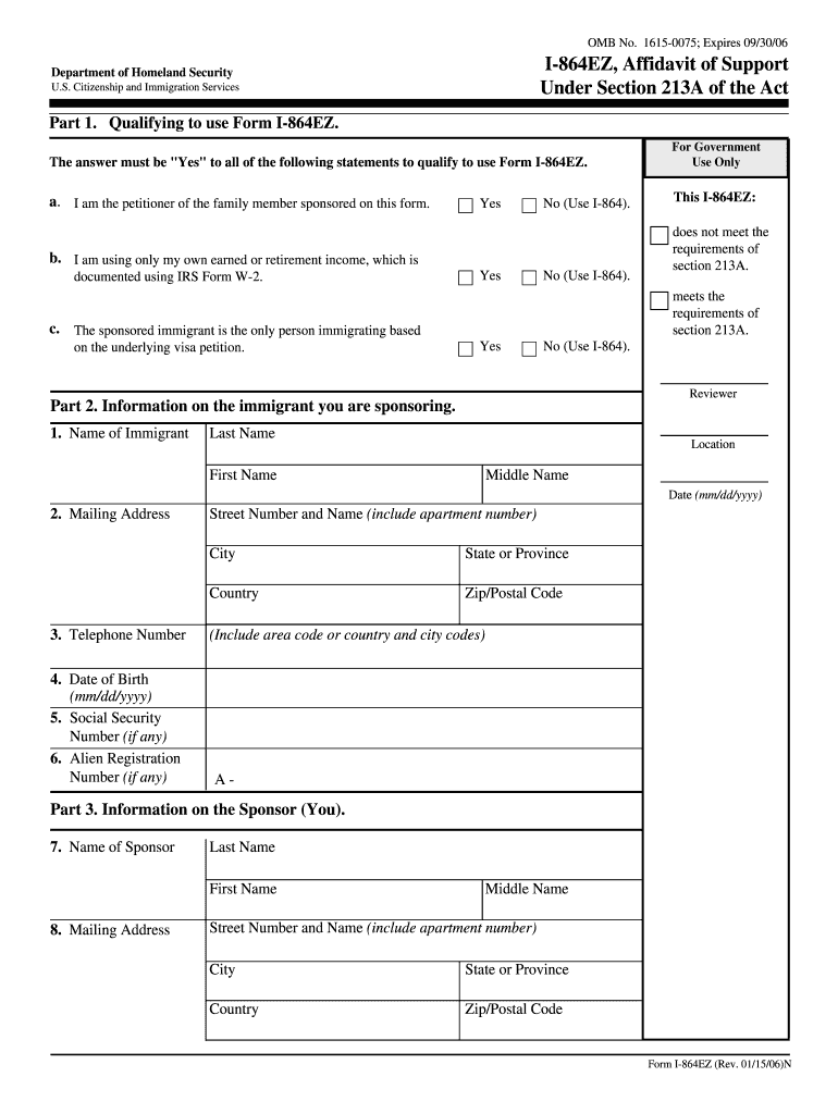  I 864EZ, Affidavit of Support under Section 213A of the Act Instructions 2021