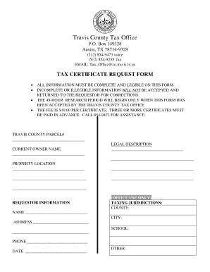 Travis County Tax Certificate Request  Form