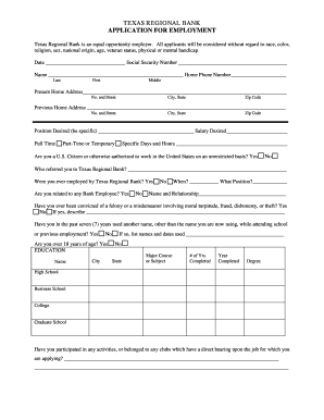 Texas Employment Application  Form