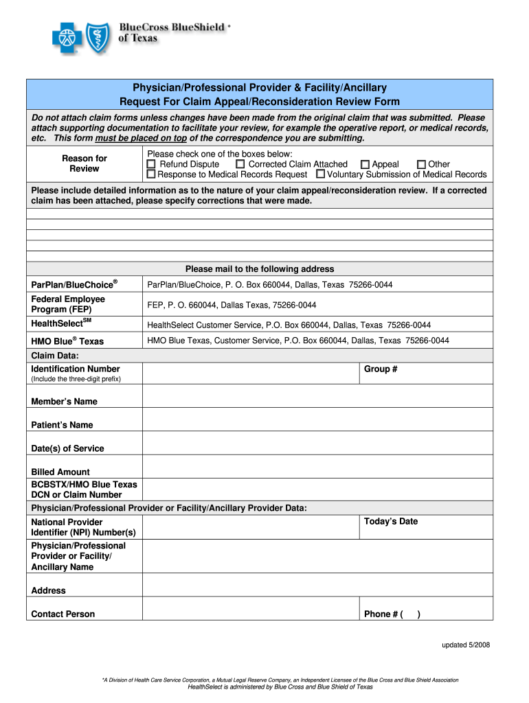 Get and Sign Bcbs Reconsideration Form 2008-2022