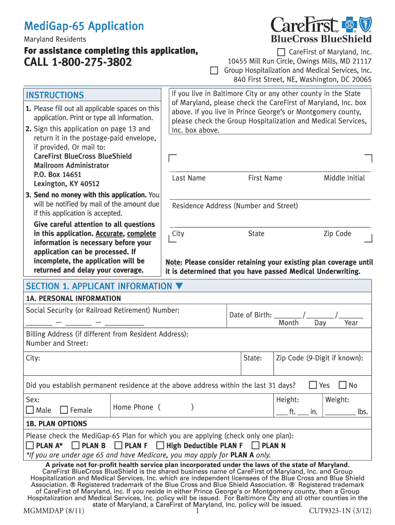  Medigap 65 Maryland Form 2012-2024