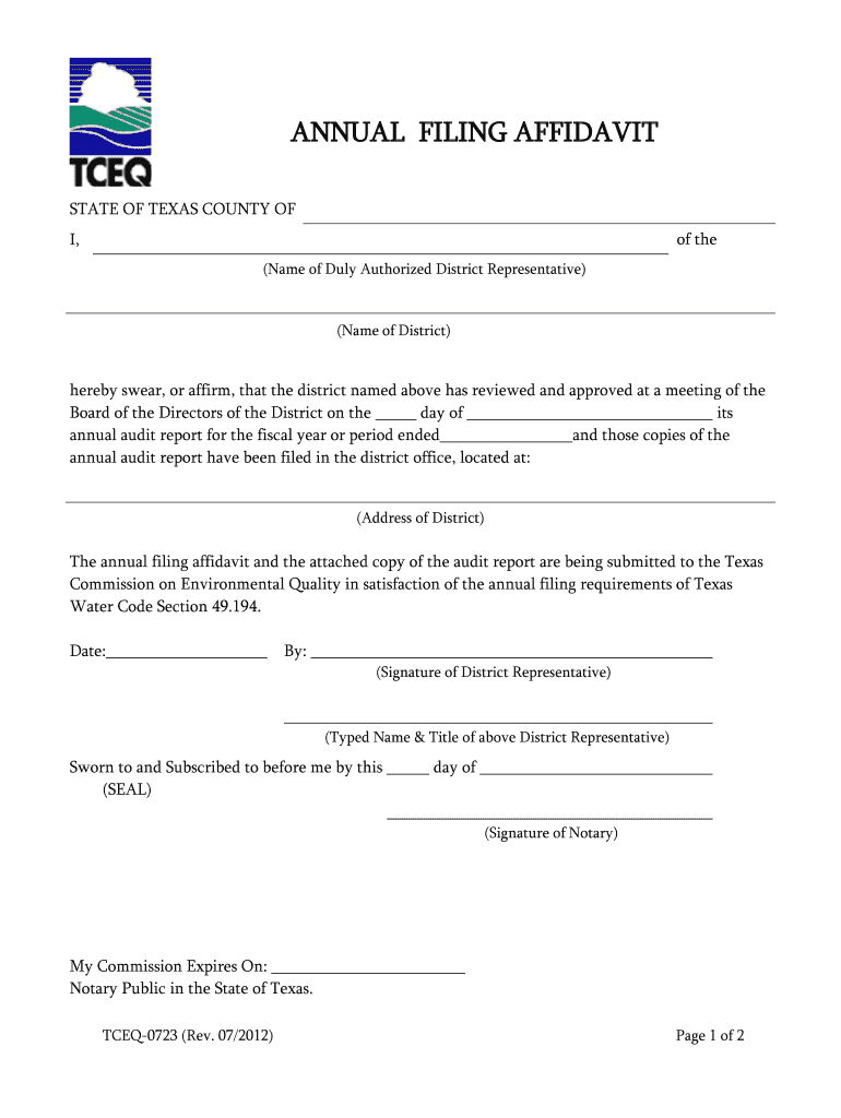 Tceq Annual Audit Affidavit 2012-2025