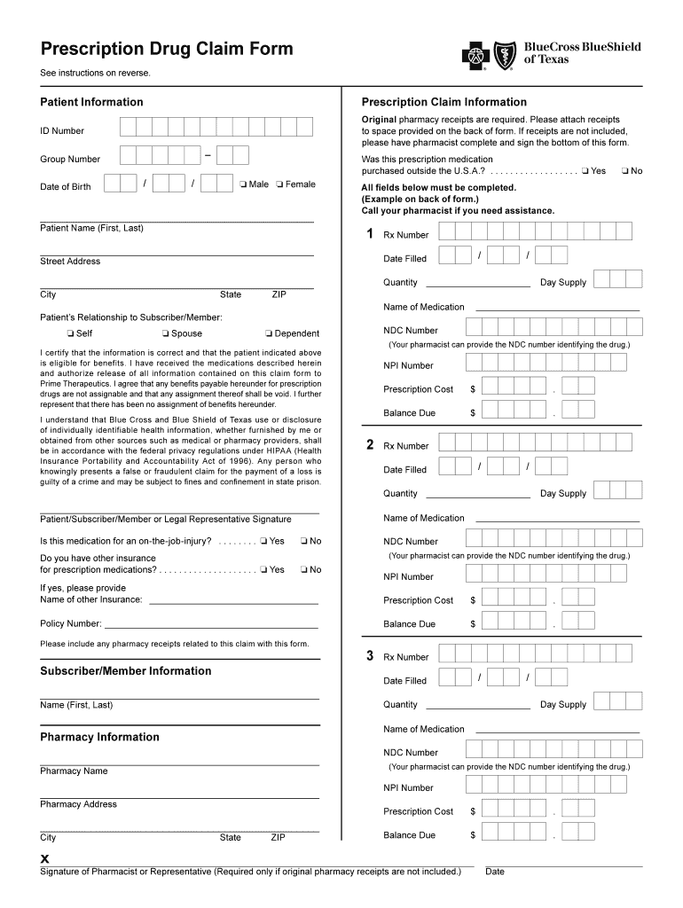 Prescription Drug Claim Form  Bcbstx Com