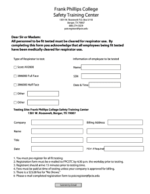 Fit Testing Form Frank Phillips College Fpctx