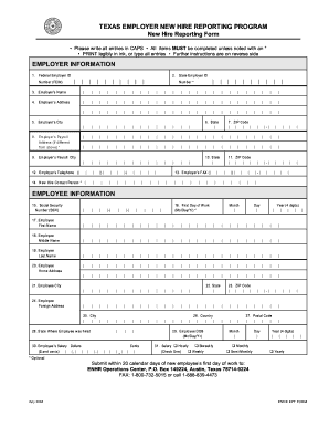 Texas Employer New Hire Reporting Form PDF