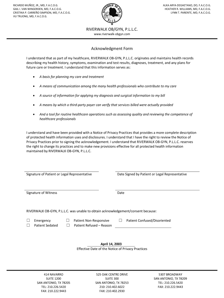  Patient Acknowledgement Release 2003-2024